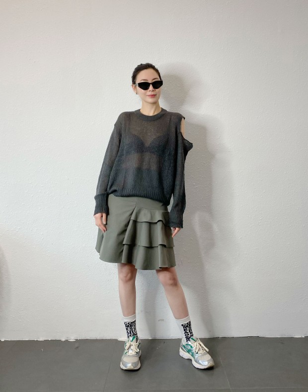 Grey Irregular Ruffle Skirt #250319